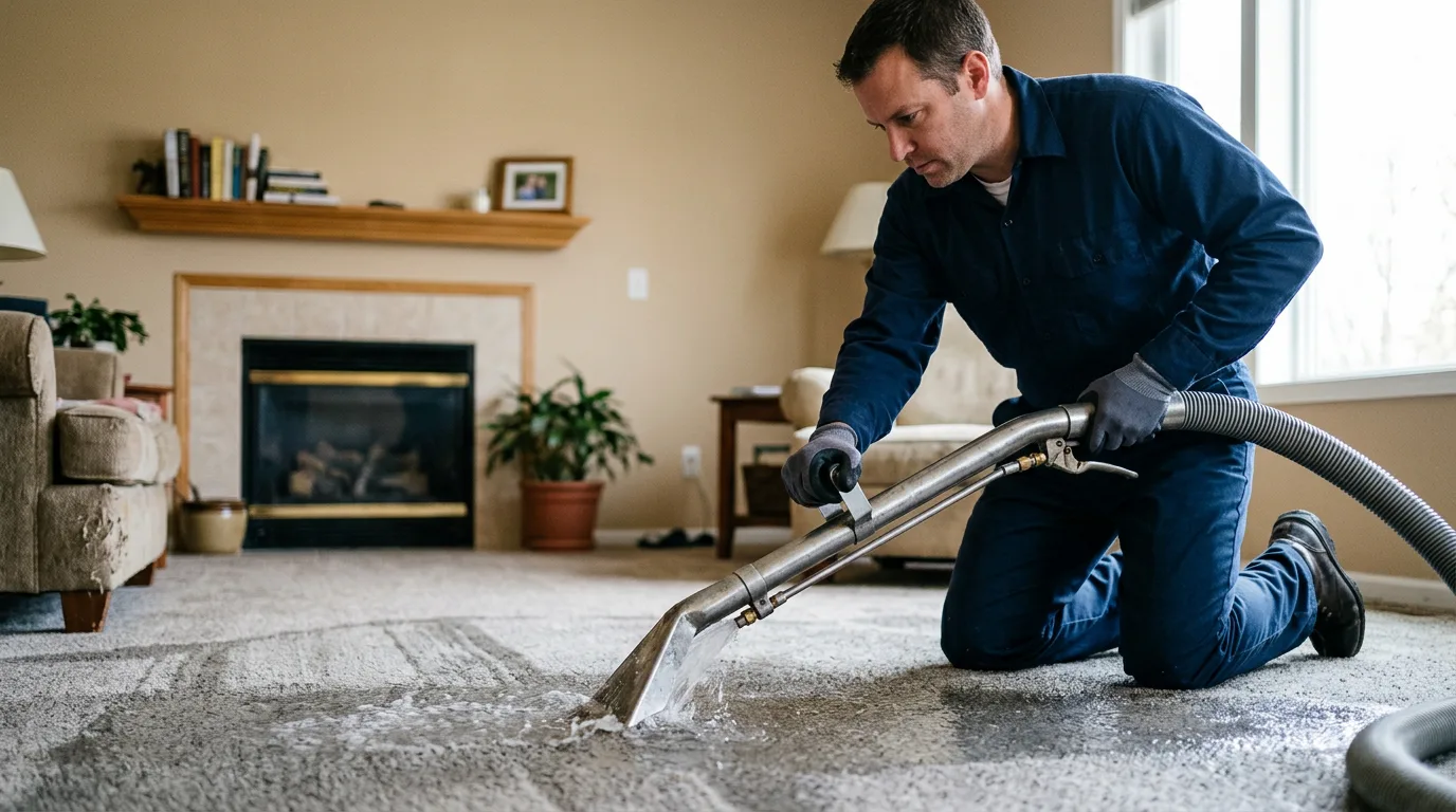 Water damage restoration technician working near Fenton, MO